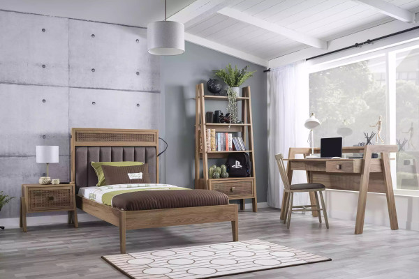 Telaio letto, mobili per bambini, letto in legno marrone, letto per giovani 100 cm classico.