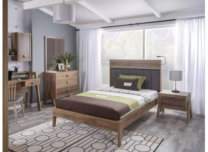 Camera da letto per bambini completa di struttura letto, letto in legno marrone, set di mobili per bambini 4 pezzi