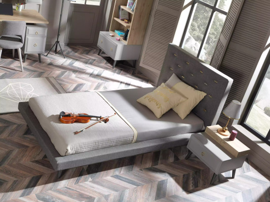 Set letto per ragazzi comodino camera dei bambini letto legno grigio 120 cm 2 pezzi  Set letto per bambini comodino camera letto legno grigio 120 cm 2 pezzi