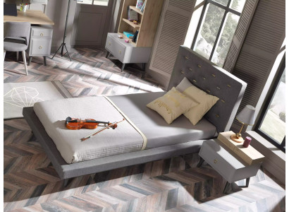 Set letto per ragazzi comodino camera dei bambini letto legno grigio 120 cm 2 pezzi  Set letto per bambini comodino camera letto legno grigio 120 cm 2 pezzi