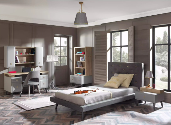 Sala giochi per bambini Set camera da letto Giovanile comodino Letto Legno Grigio 100 cm 2 pezzi