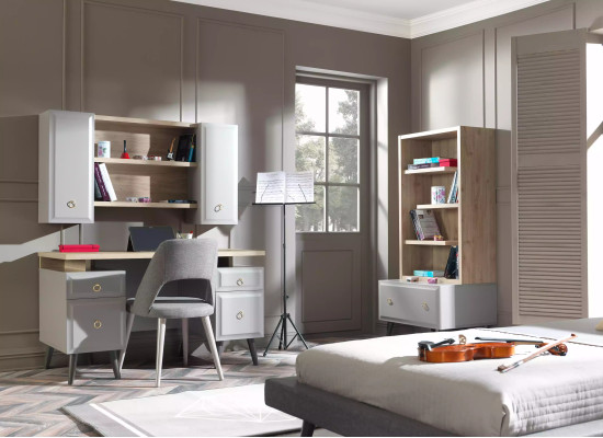 Tavolo per computer Scrivania Scrivania per bambini in legno Grigio Set 3 pezzi Tavolo