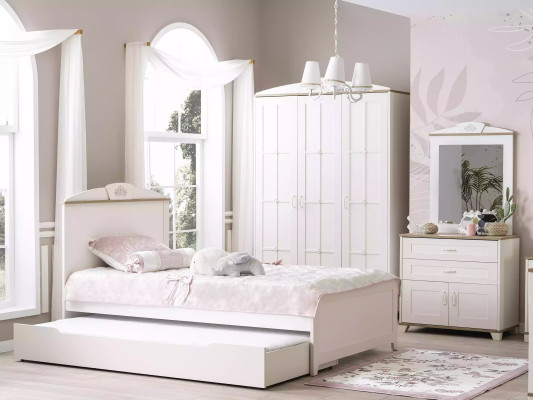 Letto funzionale Letto per bambini estraibile Letto bianco Set 5 pezzi Letto in legno