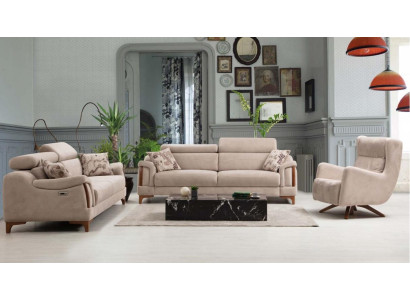 Set da soggiorno con divano a tre posti e poltrona singola in stile tessile.