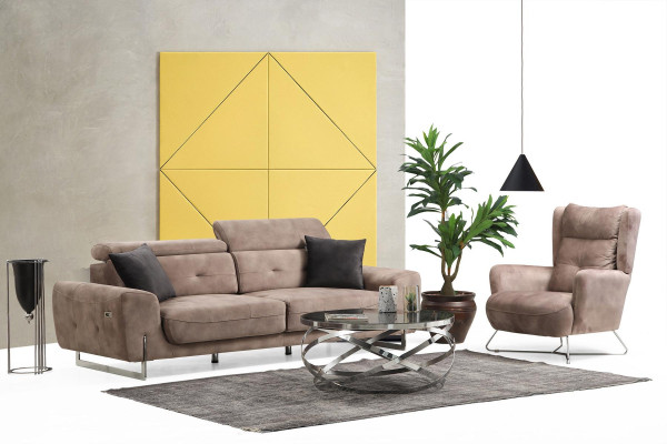 Set divano tre posti divano poltrone moderne in tessuto design per soggiorno.