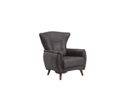 Moderna poltrona lussuosa per soggiorno in grigio con design seduta.