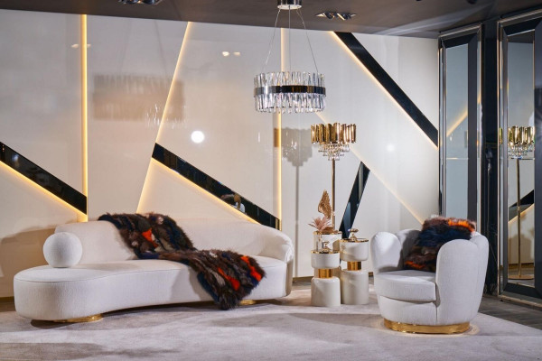 Set di divani 3+1 posti di lusso, divani, poltrone da soggiorno bianchi.