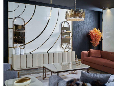 Mobili di lusso per il soggiorno, credenza in legno con metallo nuovo stile beige moderno.