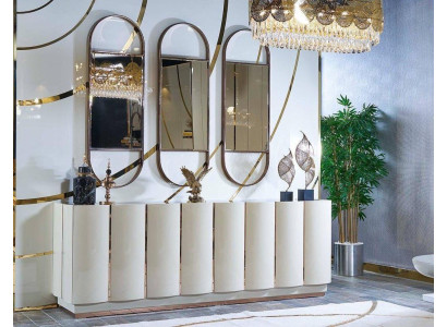 Soggiorno Mobile bianco con specchio Materiale Legno con Metallo Stile Moderno