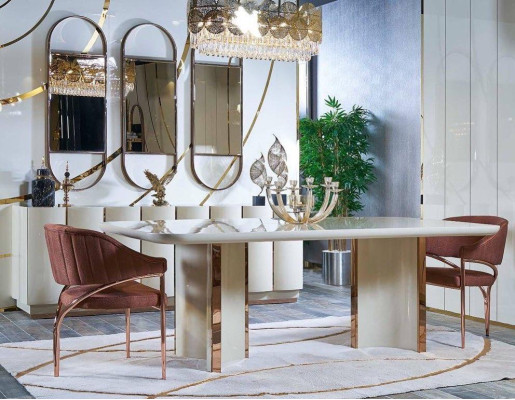 Soggiorno Mobile bianco con specchio Materiale Legno con Metallo Stile Moderno