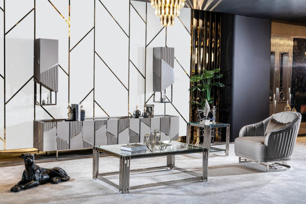 Set supporto TV poltrona tavolino tavolino da salotto tavolino da salotto in 4 pezzi grigio nuovo