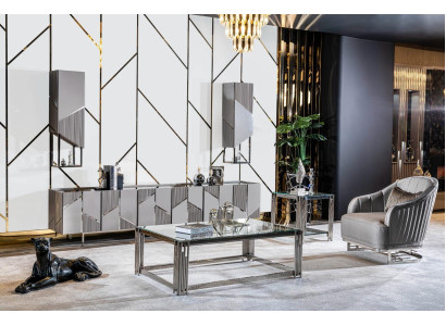 Set supporto TV poltrona tavolino tavolino da salotto tavolino da salotto in 4 pezzi grigio nuovo