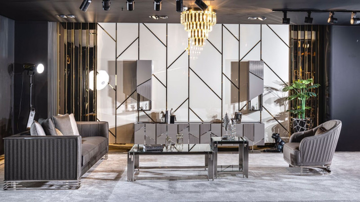 Set supporto TV poltrona tavolino tavolino da salotto tavolino da salotto in 4 pezzi grigio nuovo