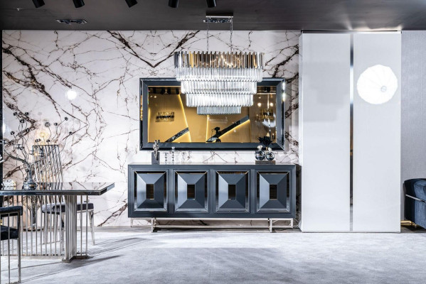 Vetrina specchio soggiorno grigio comò legno metallo stile moderno armadio