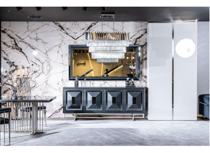 Vetrina specchio soggiorno grigio comò legno metallo stile moderno armadio