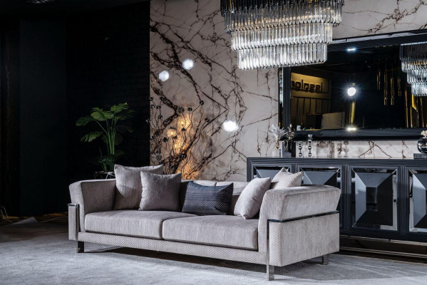 Vetrina specchio soggiorno grigio comò legno metallo stile moderno armadio