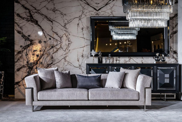 Vetrina specchio soggiorno grigio comò legno metallo stile moderno armadio