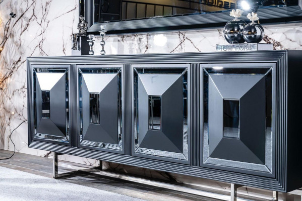 Vetrina specchio soggiorno grigio comò legno metallo stile moderno armadio