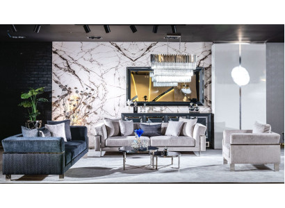 Divano 3+3+1 Mobiletto Specchio Tavolino Set Divano Design