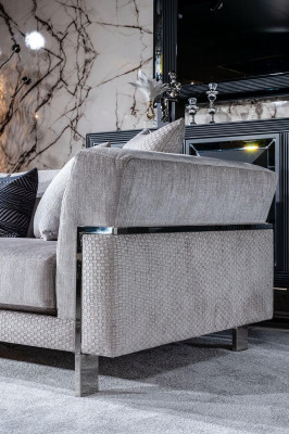 Divano 3+3+1 Mobiletto Specchio Tavolino Set Divano Design