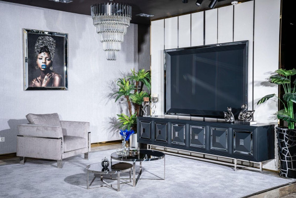 Set di supporti TV, poltrona, tavolino, tavolino, tavolino da salotto 5 pezzi grigio nuovo