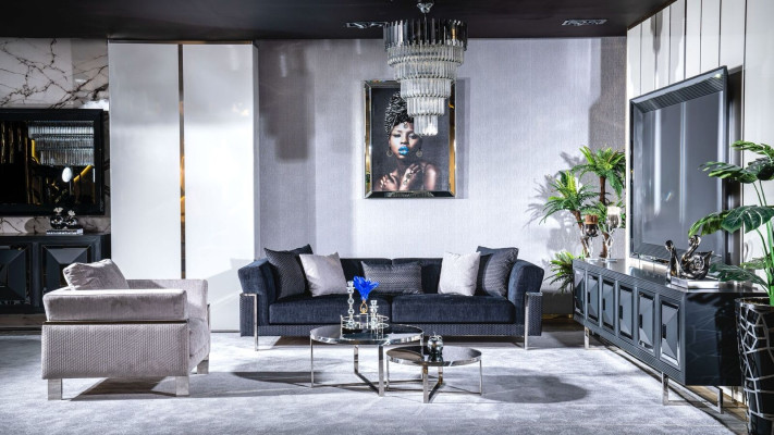 Set di supporti TV, poltrona, tavolino, tavolino, tavolino da salotto 5 pezzi grigio nuovo