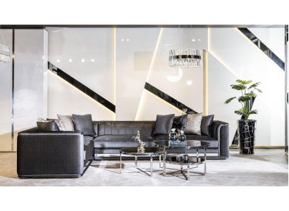 Divano ad angolo a L Tavolino da salotto Tavolino da salotto Set 3 pezzi Poltrona Salotto