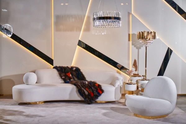 Divano di lusso bianco Set di divani poltrona da 3+1 posti in tessuto design gruppo di divani