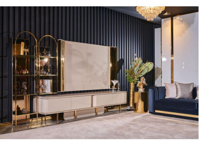 Soggiorno mobile TV di lusso RTV mobili in legno cassetti cassetti bassi beige nuovi