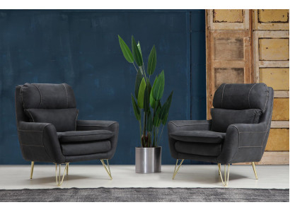 Poltrona Sedile Posto a sedere Design Soggiorno Imbottitura Lusso Nero Sala d'aspetto