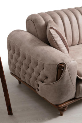 Beige divano Chesterfield a tre posti in stile capitonné tappezzeria tessile divano in stoffa