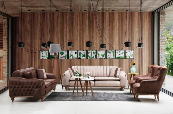 Beige divano Chesterfield a tre posti in stile capitonné tappezzeria tessile divano in stoffa