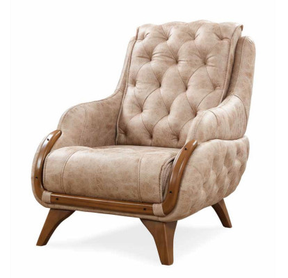 Poltrona Sedia Design Classico Soggiorno Imbottita Singolo in Pelle Stile