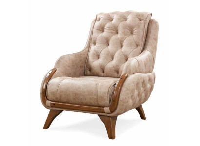 Poltrona Sedia Design Classico Soggiorno Imbottita Singolo in Pelle Stile