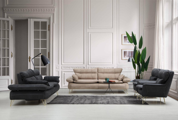 Sofà 3+3+1+1 posti nero divano poltrona set divani 4 pezzi