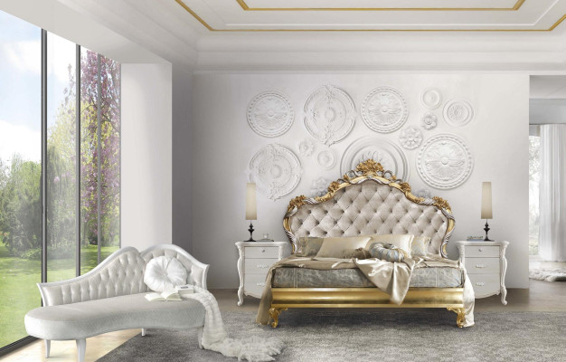 Camera da letto di lusso set 4 pezzi. Letto + 2 comodini + chaise longue design lounge