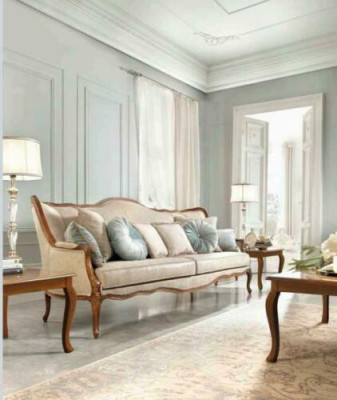 Sofà 6 pezzi. Mobili classici Divano Poltrona Tavolino da salotto Tavolino in legno