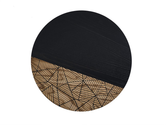 Tavolino design rotondo da salotto in legno nero.