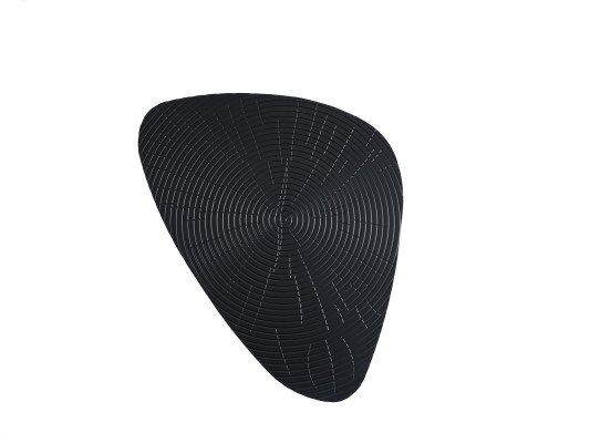 Elegante tavolino nero per il soggiorno con piano intagliato.