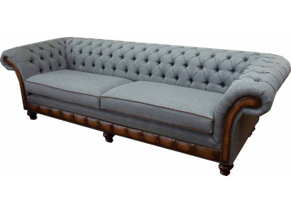 Divano di lusso 4 posti soggiorno Chesterfield design grigio nuovo.