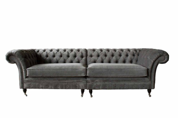 Divano Chesterfield a quattro posti 4 posti in stoffa di poliestere grigio.