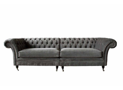 Divano Chesterfield a quattro posti 4 posti in stoffa di poliestere grigio.