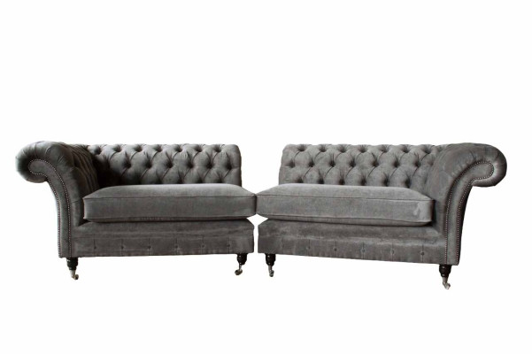 Divano Chesterfield a quattro posti 4 posti in stoffa di poliestere grigio.