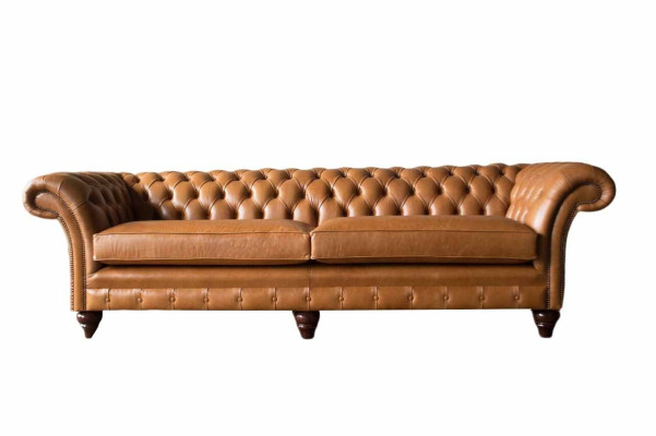 Divano a 4 posti Poltrona Chesterfield in pelle marrone Design in pelle.