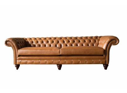 Divano a 4 posti Poltrona Chesterfield in pelle marrone Design in pelle.