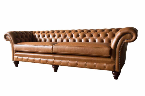 Divano a 4 posti Poltrona Chesterfield in pelle marrone Design in pelle.