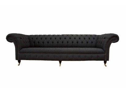 Divano Chesterfield 4 posti in tessuto nero per soggiorno design.