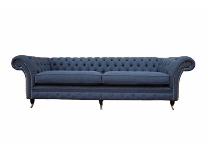 Design Chesterfield Divano 4 posti in tessuto Blu per il salotto.