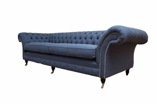 Design Chesterfield Divano 4 posti in tessuto Blu per il salotto.