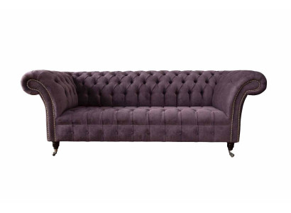 Divano moderno Chesterfield a 3 posti in tessuto viola, nuovo.